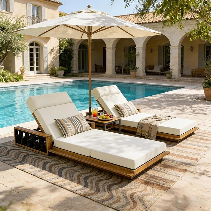 Merax Acacia Wood Patio Chaise Lounge Set of 2, Outdoor Reclining Chairs with 4-Position Adjustab... | Amazon (US)