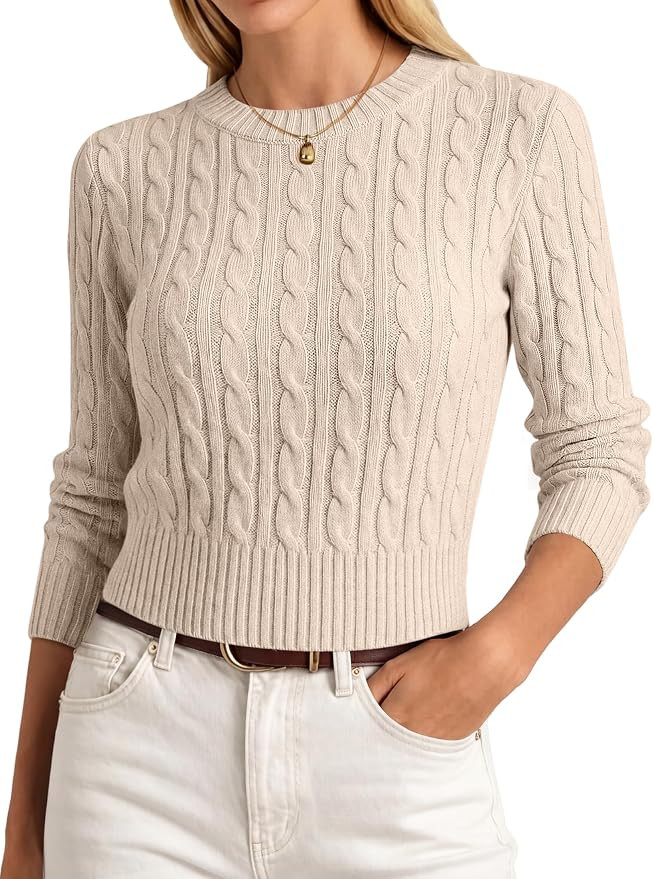 ANRABESS Womens Cable Knit Fall Lightweight Cropped Sweaters | Amazon (US)
