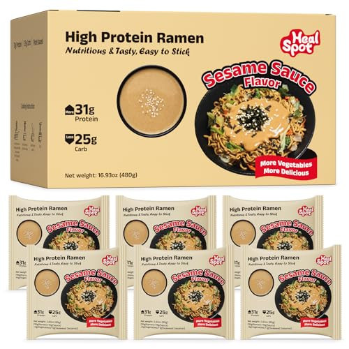 HealSpot High Protein Instant Ramen, 31g Plant Based Protein, Low Fat, Low Carb, Non GMO, Keto Friendly, Plant Based Dry Mixed Ramen, 6 Packs of Sesame Sauce Flavor | Amazon (US)