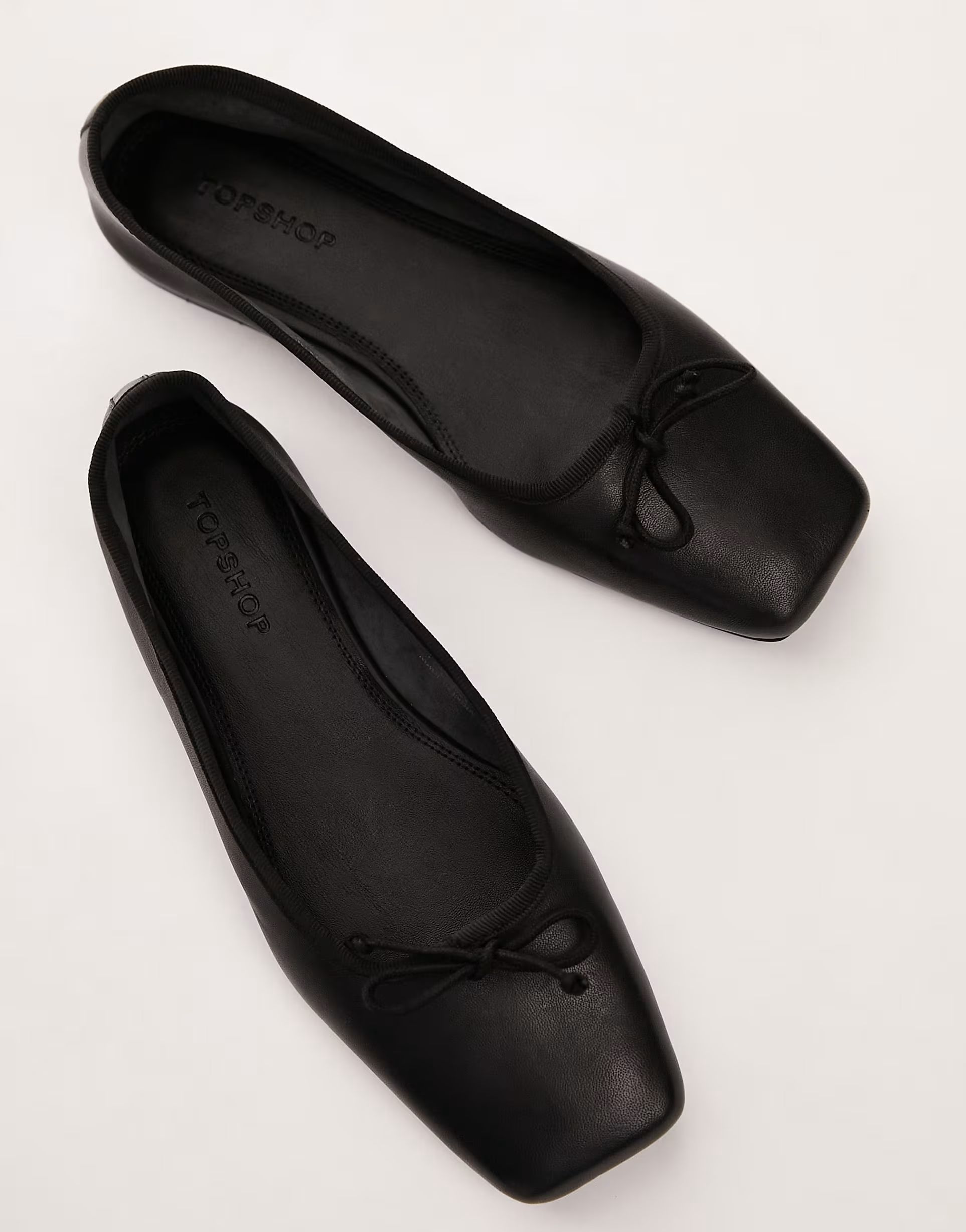 Topshop Bethany leather square toe unlined ballet flats in black | ASOS (Global)