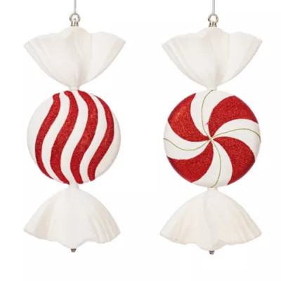 Vickerman 18" Red-White-Green Flat Peppermint Candy Christmas Ornament, 2 per Bag, Green | Belk