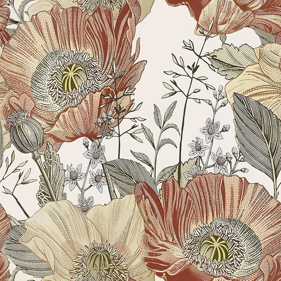 Livebor Floral Wallpaper Peel and Stick Wallpaper Boho Wallpaper 17.7inch x 118.1inch Poppies Flo... | Amazon (US)
