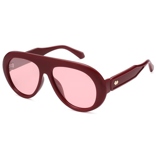 SOJOS Trendy Oversized Polarized Aviator Sunglasses Womens Men Retro Vintage 70s Style UV Protection Sun Glasses SJ2390, Ancora Red Frame/Light Red Lens | Amazon (US)