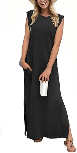 GRECERELLE 2026 Women Year-Round Casual Round Neck Loose Split Wrinkle-Free Long Maxi Vacation Dr... | Amazon (US)