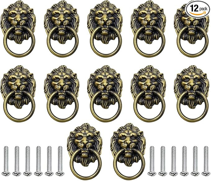 Luomorgo 12 Pack Cabinet Knobs Pulls Lion Head Ring Pulls Handle for Drawer Dresser Wardrobe Kitc... | Amazon (US)