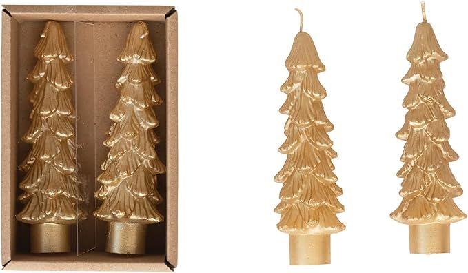 Creative Co-Op Unscented Tree Shaped Taper Candles, Gold, Boxed Set Of 2 | Amazon (US)