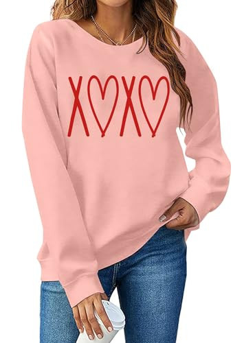 SFHFY Valentines Sweatshirt Women Cute Love Heart Sweater Valentine Pullover Shirt Casual Heart Long Sleeve Tops Light Pink | Amazon (US)