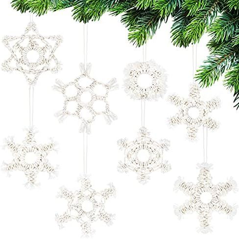 8 Pieces Winter Christmas Hanging Snowflake Decorations Christmas Boho Decor Macrame Snowflake Wa... | Amazon (US)