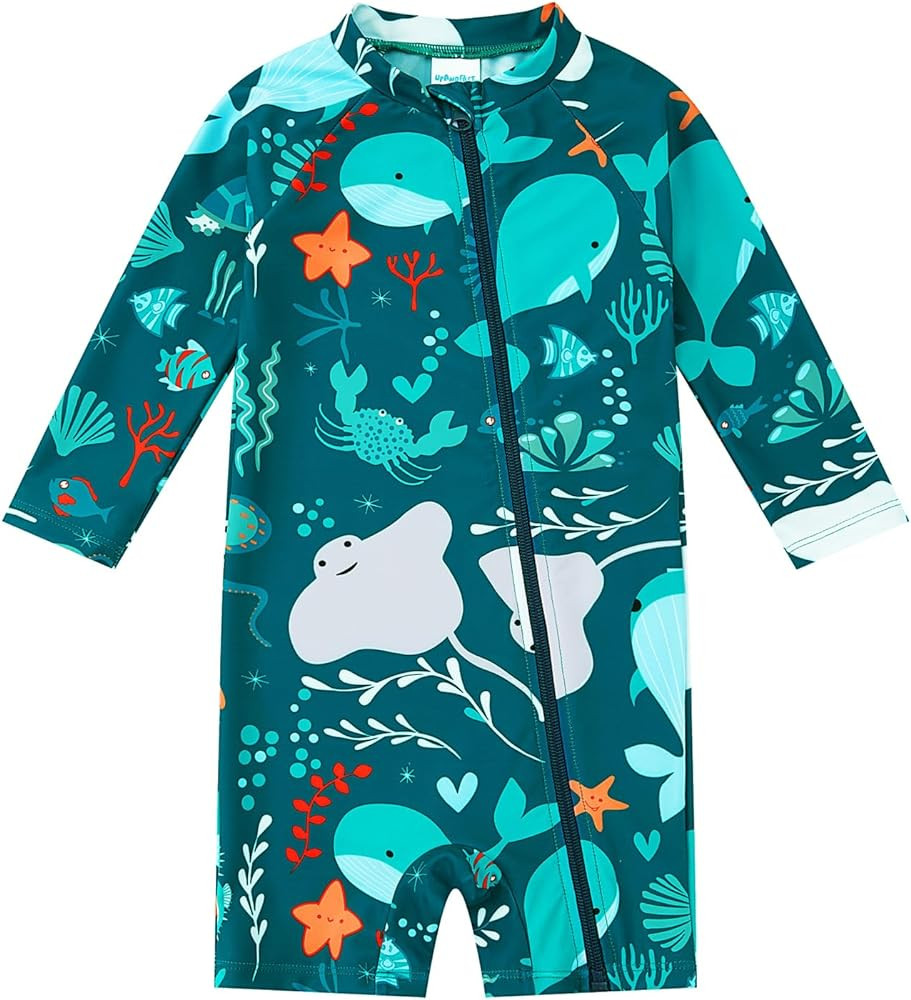 Baby Boy Swimsuit Rash Guard Shirts Toddler Boy Swimwear Full Zipper UPF 50+ Sun Protection Infan... | Amazon (US)
