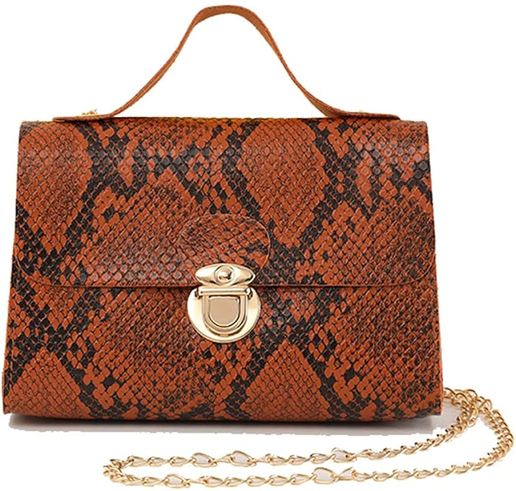 Unique Snakeskin Push Lock Closure Crossbody Purse Handbag Shoulder Bag for Women | Amazon (US)