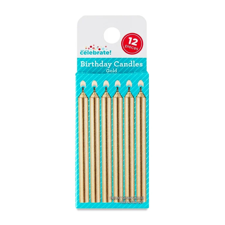 Gold Metallic Birthday Candles, 12 Count, by Way To Celebrate | Walmart (US)
