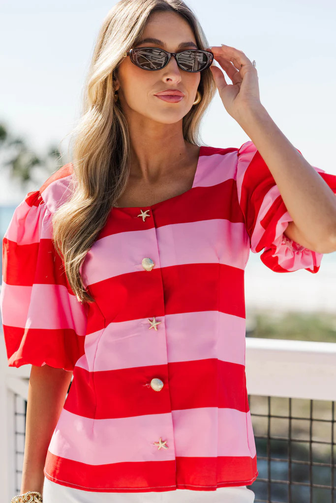 A Moment Like This Pink Striped Blouse | The Mint Julep Boutique