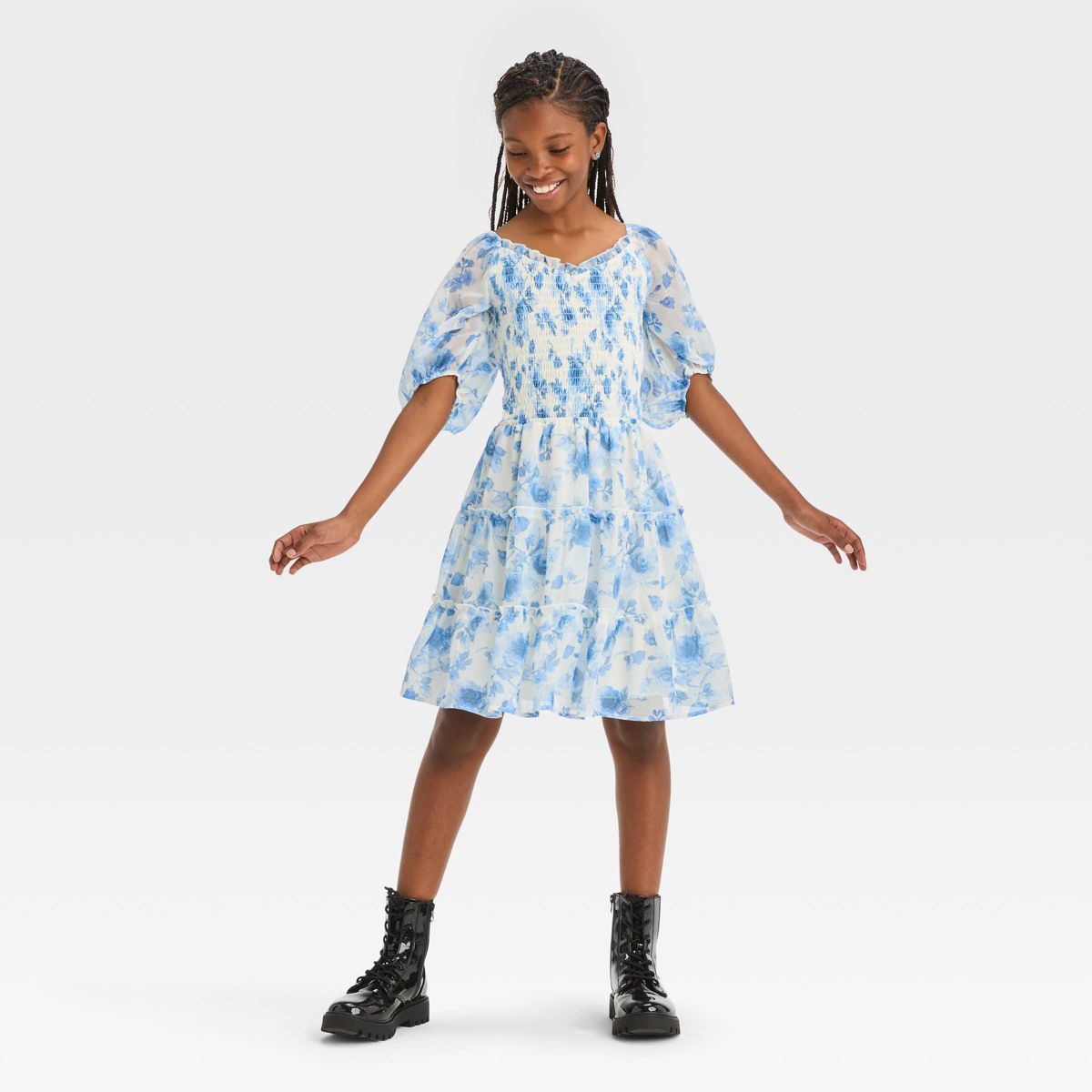 Girls' Smocked Bodice Cut Out Chiffon Dress - art class™ | Target
