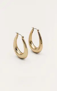 Gold Rounded Oval Hoop Earrings | PrettyLittleThing USA | PrettyLittleThing US