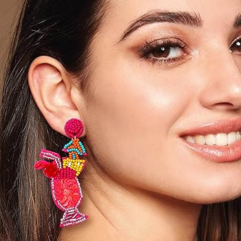 Beaded Cocktail Drink Earrings-Statement Beaded Drop Earrings-Bohemia Colorful Cute Wineglass Bea... | Amazon (US)