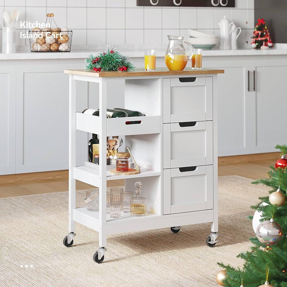 YITAHOME Small Solid Wood Top Kitchen Island Cart on Wheels with Storage, Rolling Portable Dining... | Amazon (US)