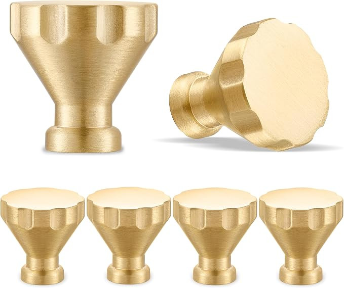 6pcs Solid Brass Cabinet Knobs Gold Dresser Drawer Knobs Pulls Hardware for Closet, Wardrobe and ... | Amazon (US)
