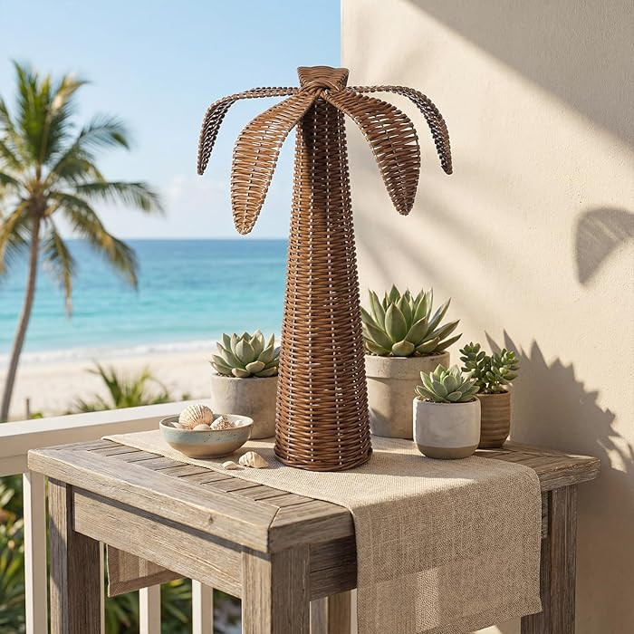 Leinuosen 16.5 Inch Rattan Palm Tree Decor for Table Summer Boho Tropical Coastal Wicker Tree Cen... | Amazon (US)
