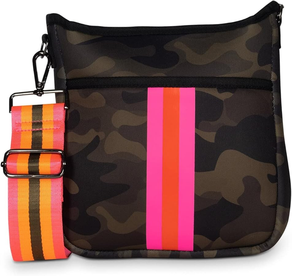 Haute Shore - Jeri Showoff Crossbody Tote Camo Green W/Orange & Pink Stripe | Amazon (US)