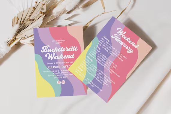 Editable Retro Bachelorette Invitation Groovy Bachelorette - Etsy | Etsy (US)