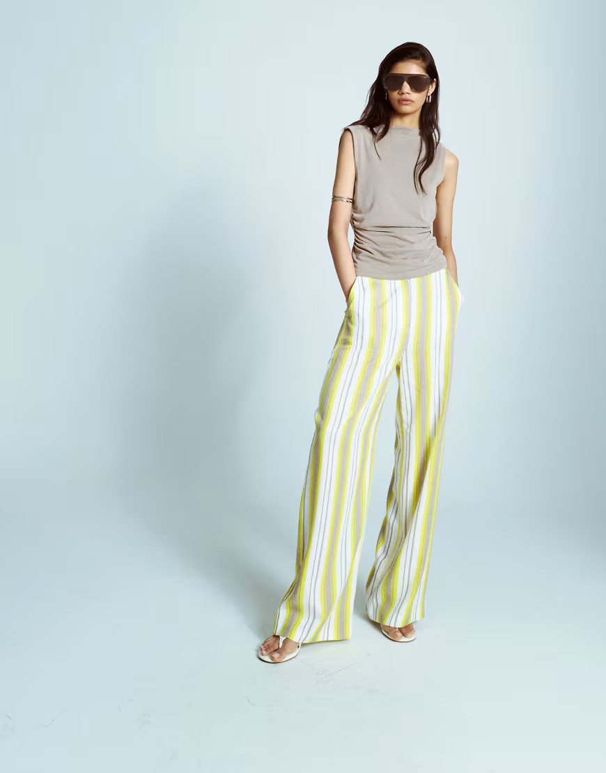Topshop no waistband linen slouch pants in yellow-Multi | ASOS (Global)