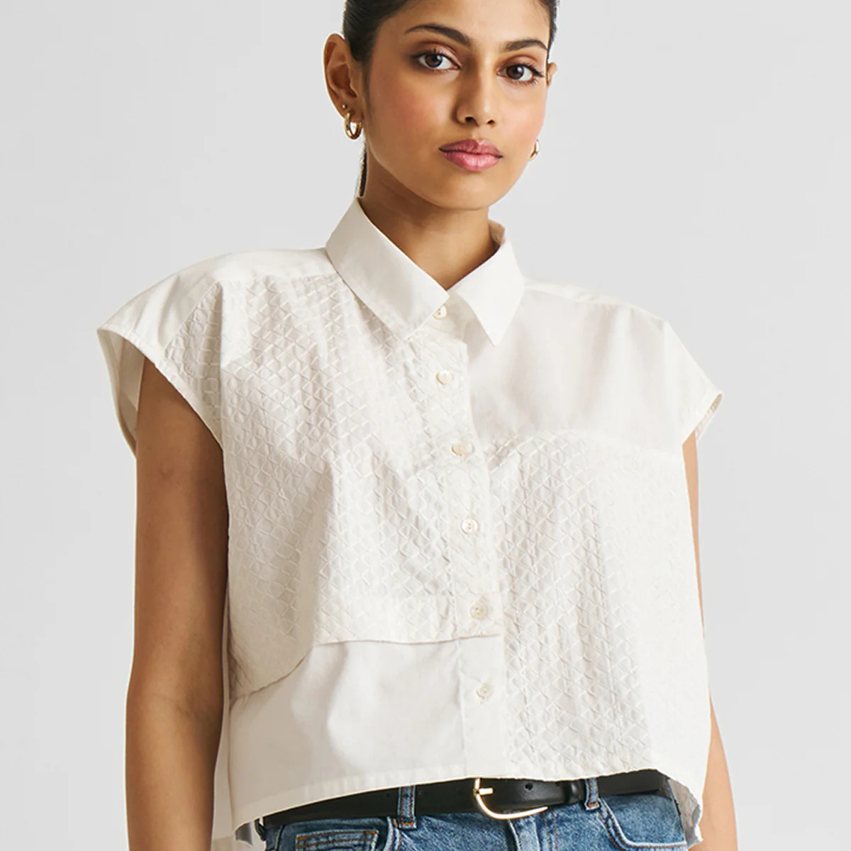 Embroidered Panel Crop Top in White | Reistor