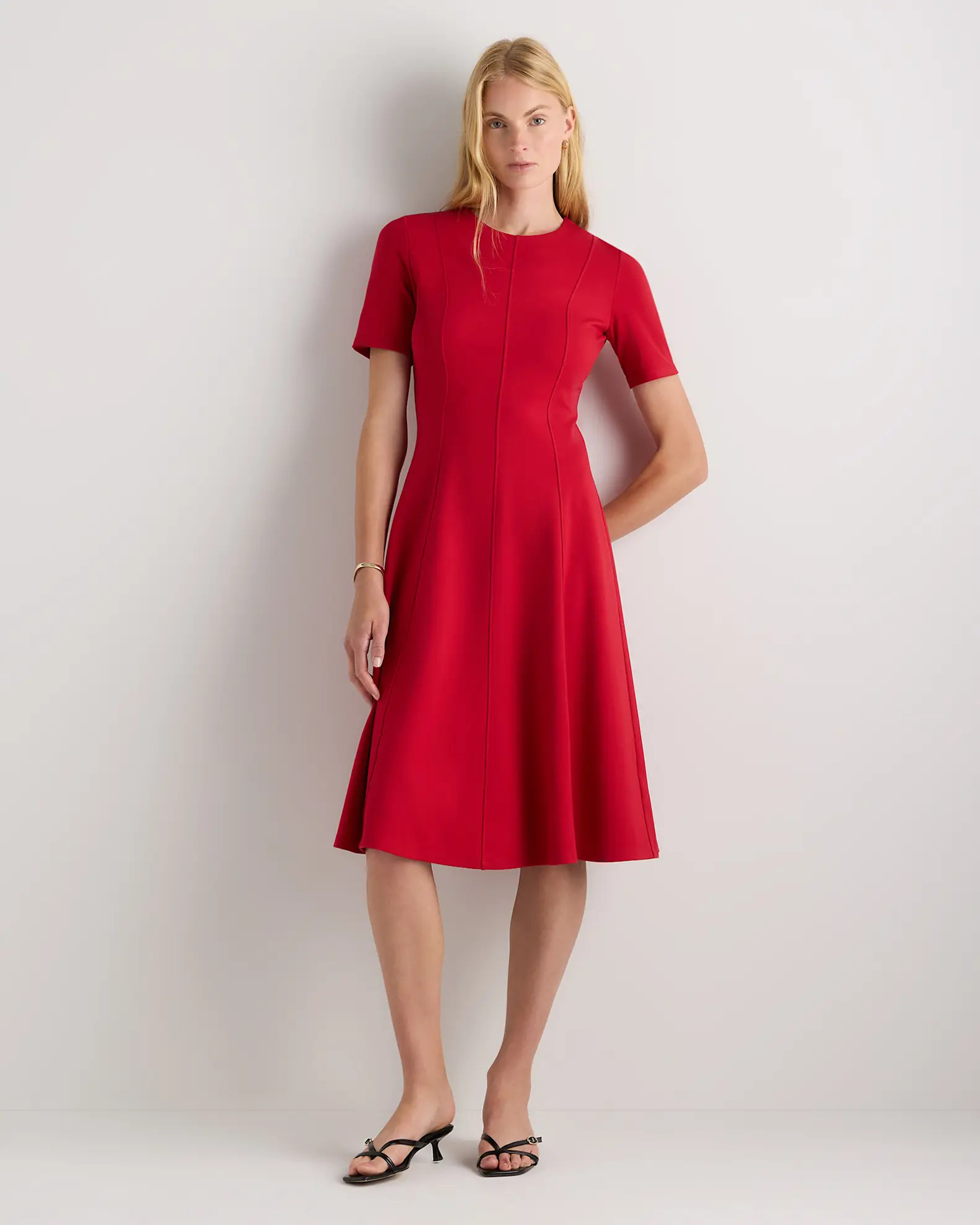 Ultra-Stretch Ponte Short Sleeve Midi Dress in Ruby Red | Quince