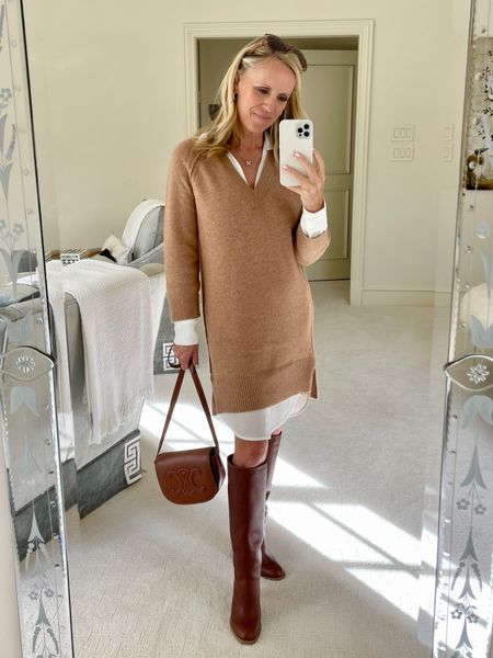 The perfect cashmere sweater dress from Brochu Walker
Layered tailored cashmere sweater dress
Tall brown boots
Brown transparent square sunglasses


#LTKshoecrush #LTKSeasonal #LTKstyletip