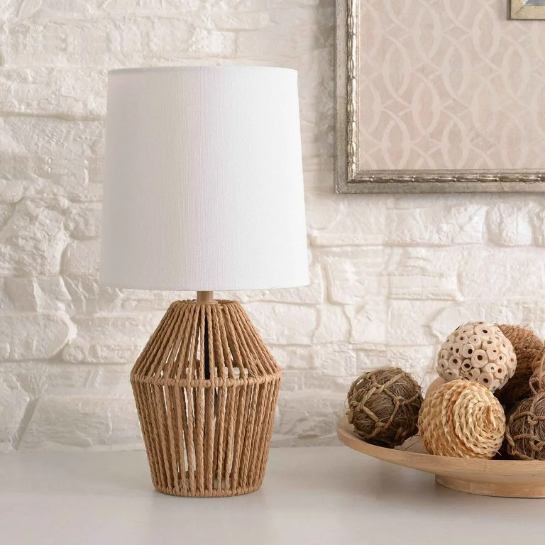 Mainstays Mini Rattan Table Lamp with Shade 12.75"H- Natural Color Finish and Boho Style | Walmart (US)