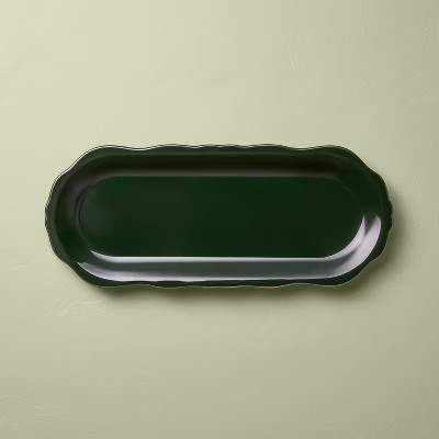 Stoneware Reactive Glaze Oval Serving Tray Dark Green - Hearth & Hand™ with Magnolia | Target