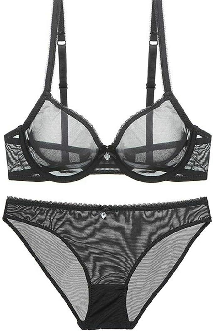 Sheer See Through Bras and Panties Set Unlined Mesh Sexy Lace for Women Plus Size | Amazon (US)