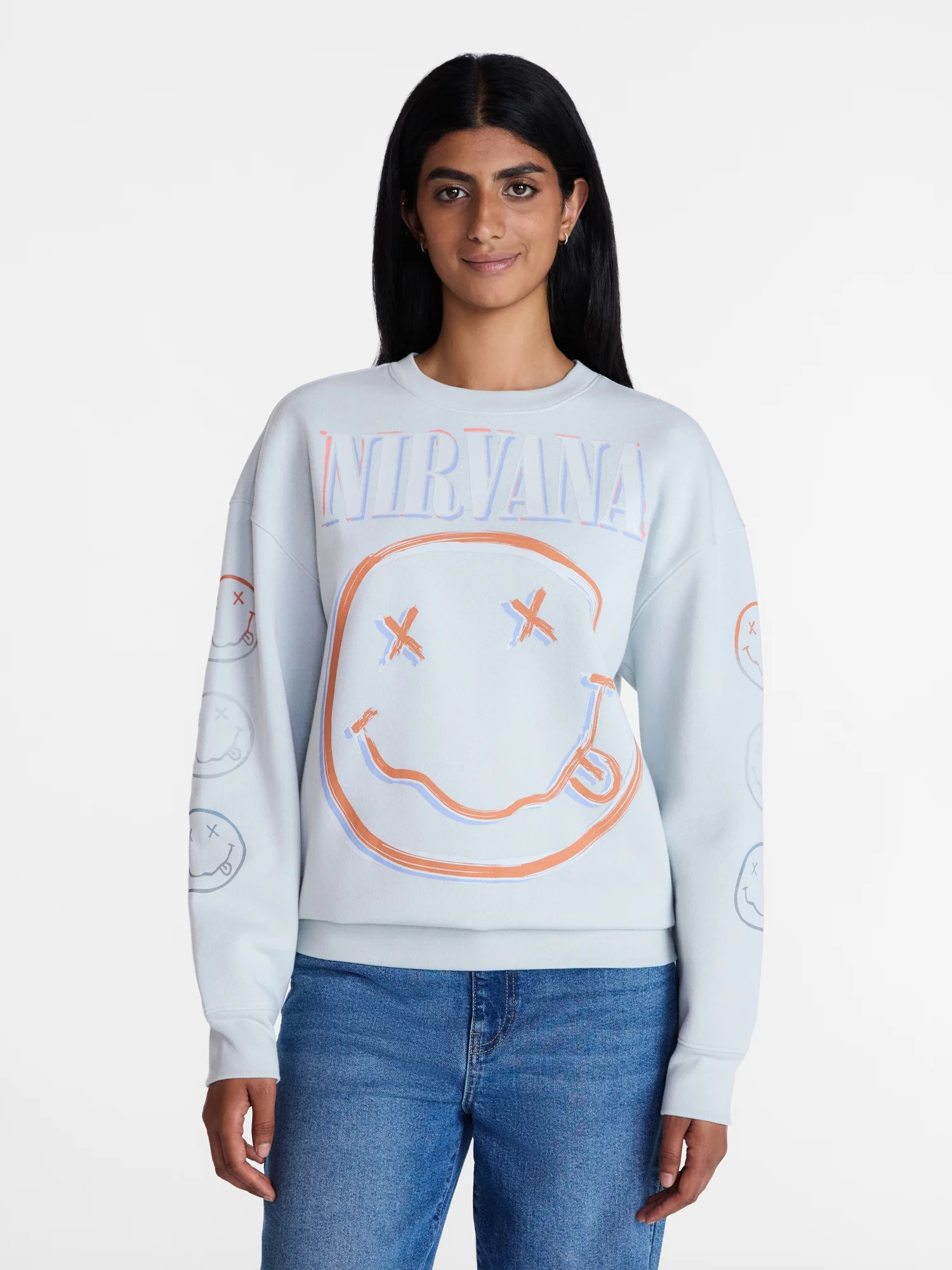 Nirvana Women's Smiley Crewneck Graphic Sweatshirt with Long Sleeves, Sizes XXS-XXL | Walmart (US)