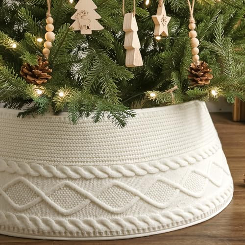 Treory Knitted Christmas Tree Collar, cream cable knit Christmas tree collar