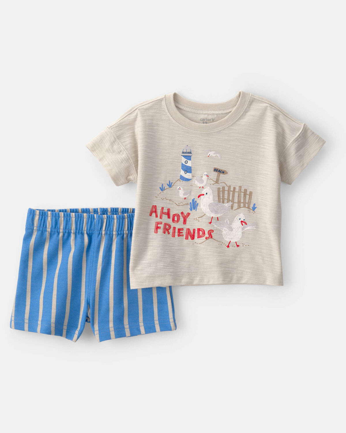 Baby Boy 2-Piece Seagull Top & Short Set - Brown/Blue | Carter's Inc