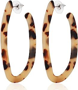 Women’s Mottled Hoop Earrings Bohemia Acrylic Resin Hoops Stud Earrings | Amazon (US)