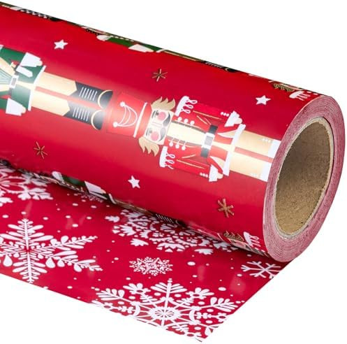 WRAPAHOLIC Reversible Nutcracker Christmas Wrapping Paper - Mini Roll - 17 Inch x 33 Feet - Red N... | Amazon (US)
