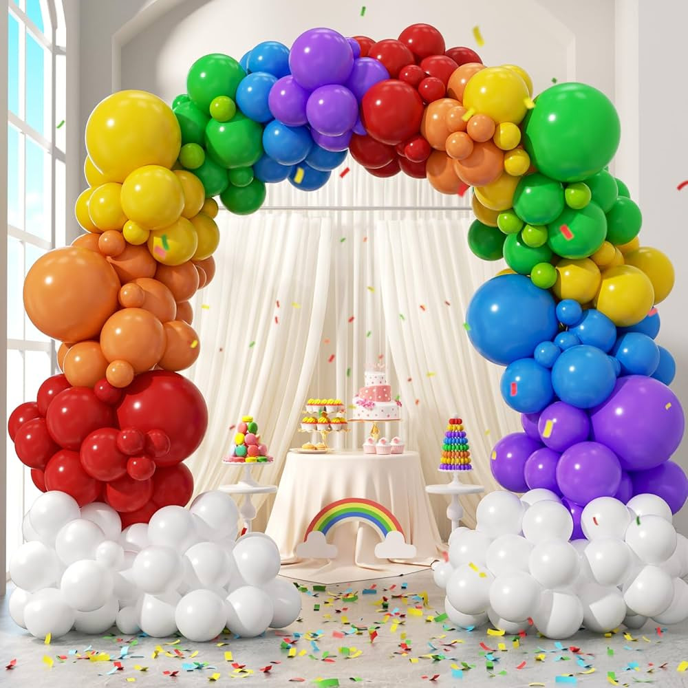 164pcs Rainbow Balloon Arch Kit with Red Purple Yellow Blue Orange White Lime Green Balloons for ... | Amazon (US)