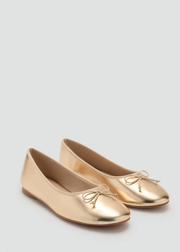 Metallic ballet flats with bow gold - Kids - 3½ - MANGO KIDS | Mango (US/MX/AU)