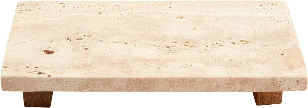 Mud Pie Small Travertine Footed Tray, 4" x 9", BROWN | Amazon (US)