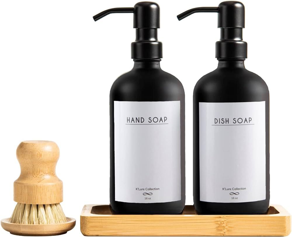 Kitchen Soap Dispenser Set/Bamboo Tray/Stainless Steel Pumps/Soap Dispenser for Kitchen Sink/6 Wa... | Amazon (US)