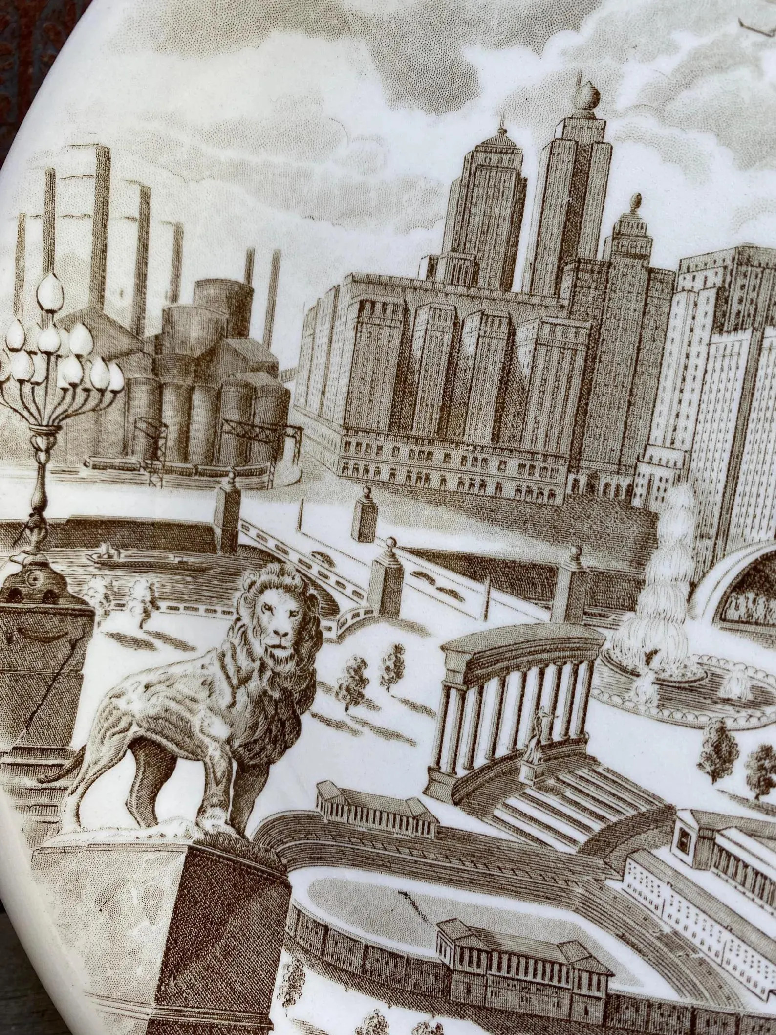 1940's Art Deco Chicago Landmarks Brown Transferware Souvenir Plate Made exclusively for Marshall... | Etsy (US)