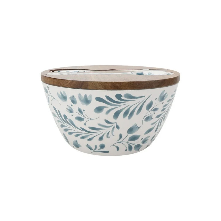 Better Homes & Gardens 4-Piece Bamboo Melamine Salad Serving Bowl and Utensil Set with Acacia Woo... | Walmart (US)