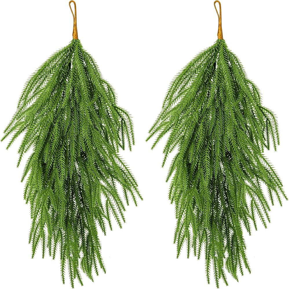 2 Pcs Artificial Christmas Teardrop Swag- 28" Faux Pine Needles Teardrop Door Swag- Christmas Nor... | Amazon (US)
