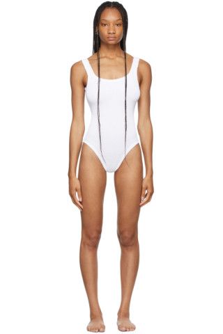 White Square Neck One-Piece Swimsuit | SSENSE