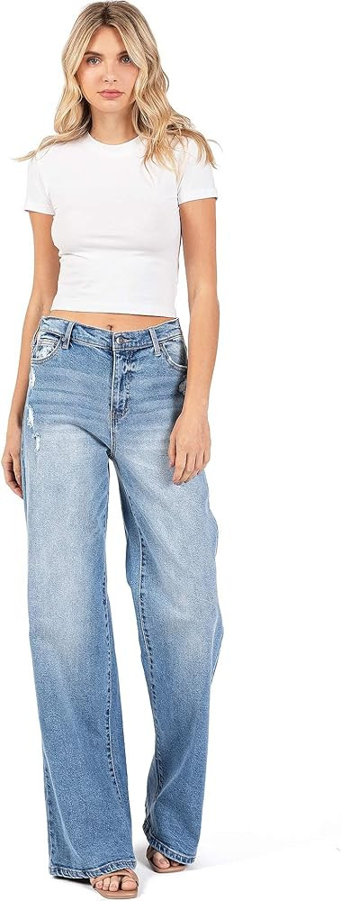 Celebrity Pink Women's Juniors High Rise Wide Leg Trouser Pants | Amazon (US)