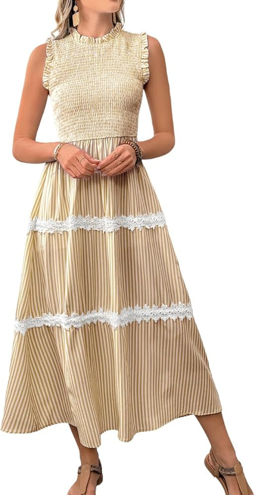 Casual Striped Midi Dress,Sleeveless Smocked Flowy Tiered Dress,Womens Sundress Easter Summer Vac... | Amazon (US)