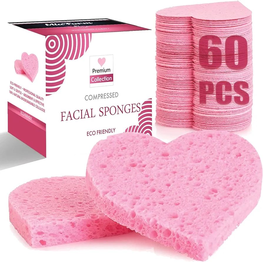 60-Count Compressed Facial Sponges, 100% Natural Cosmetic Spa Sponges for Facial Cleansing, Exfol... | Amazon (US)