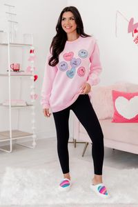 Candy Hearts Light Pink Oversized Graphic Sweatshirt | Pink Lily
