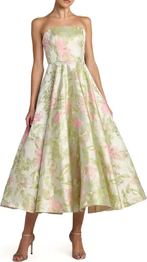 Mac Duggal Floral Strapless A-Line Midi Dress | Nordstrom | Nordstrom