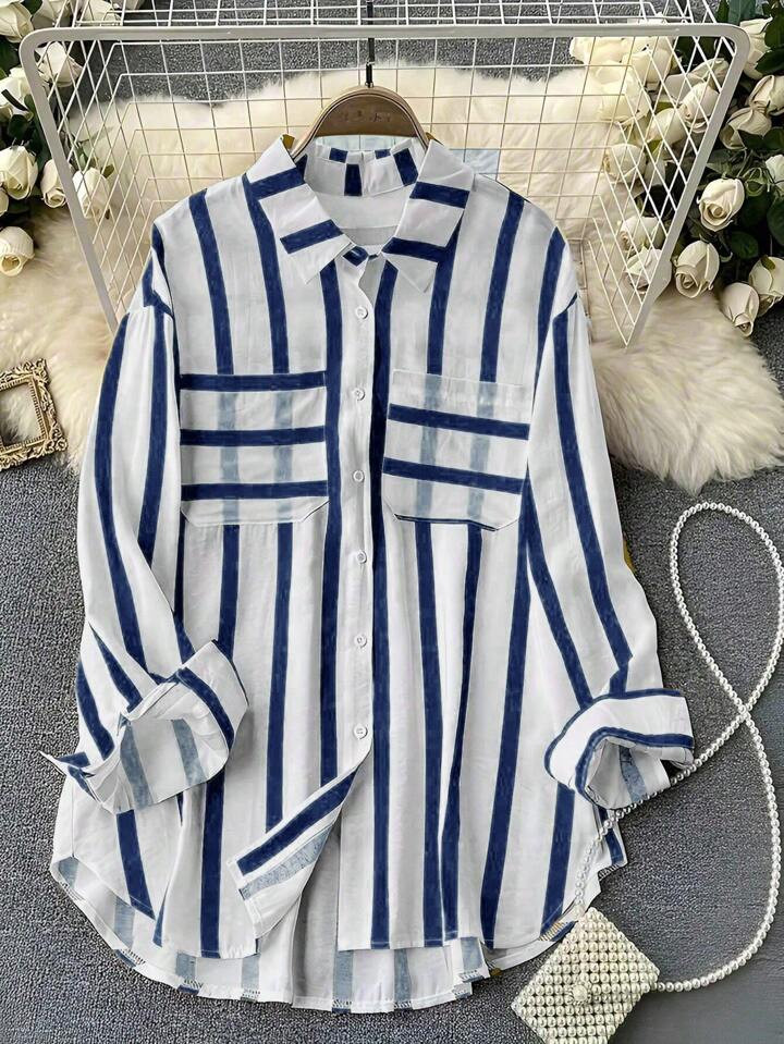 INAWLY Women's Casual Striped Long Sleeve Shirt, Autumn | SHEIN